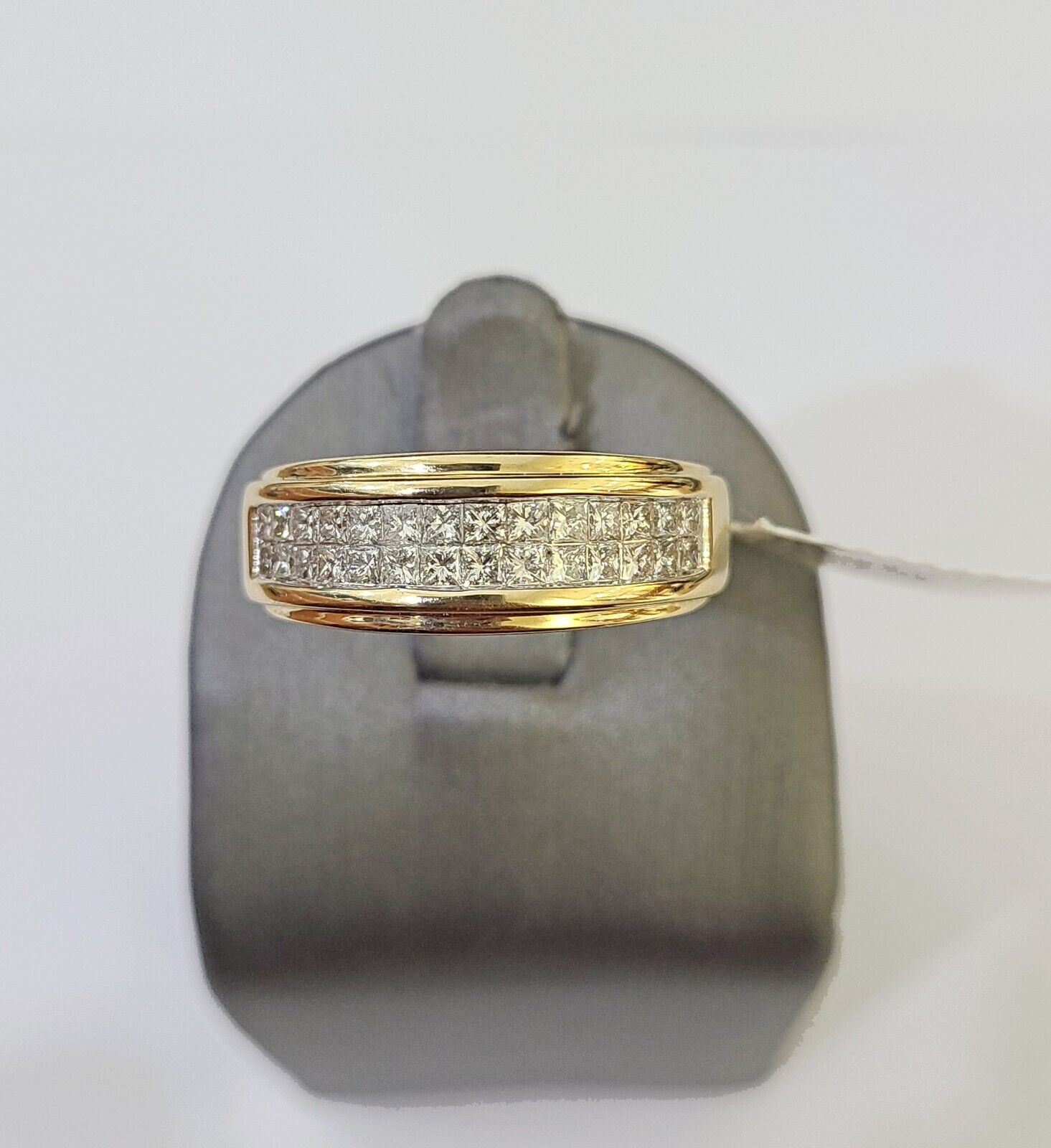 Real 14k Yellow Gold Diamond Mens Ring Two Row Band Wedding Genuine Natural - Reva Jeweler