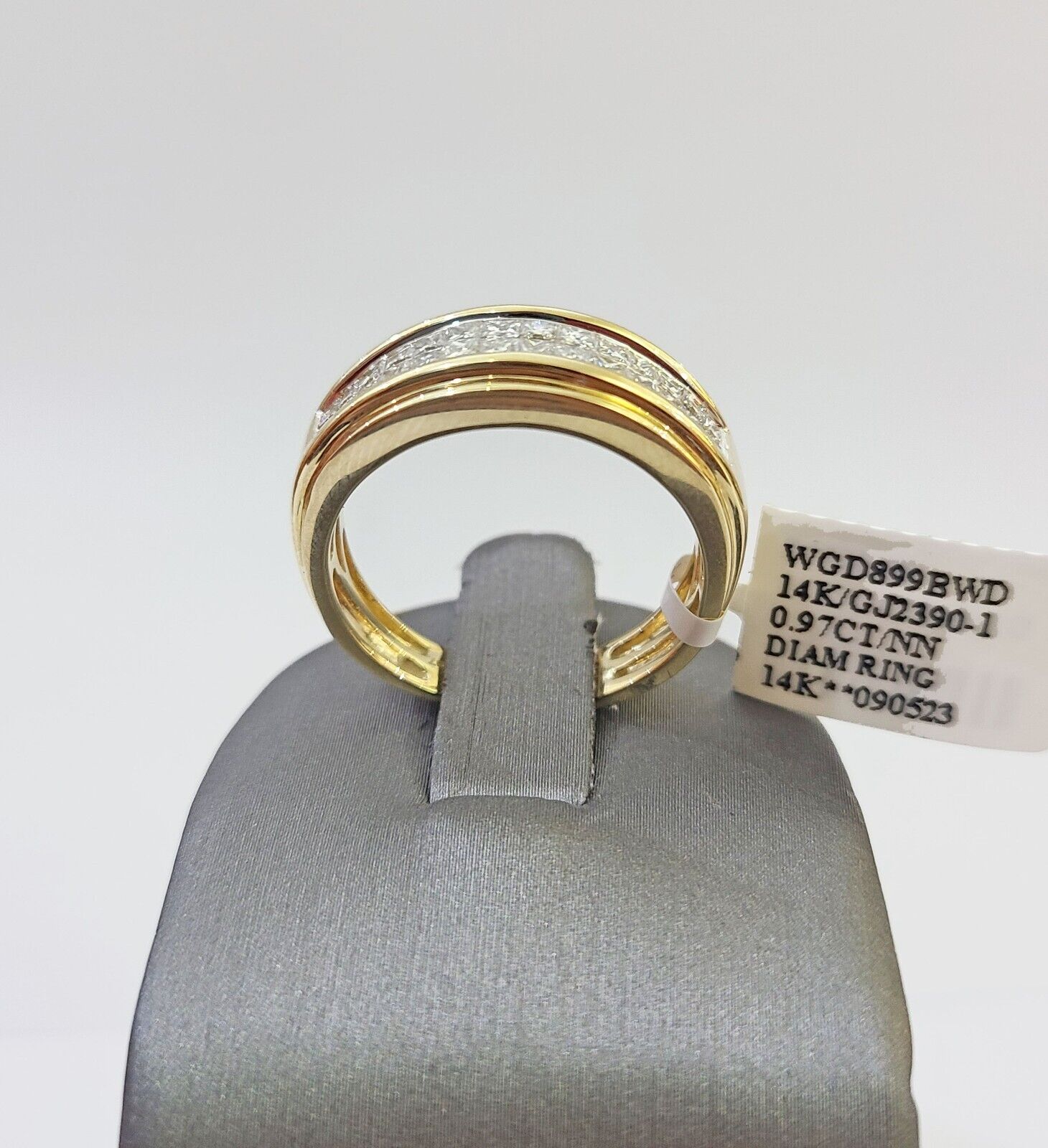 Real 14k Yellow Gold Diamond Mens Ring Two Row Band Wedding Genuine Natural - Reva Jeweler