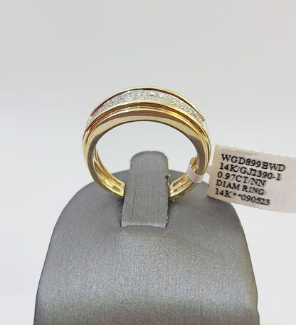 Real 14k Yellow Gold Diamond Mens Ring Two Row Band Wedding Genuine Natural - Reva Jeweler