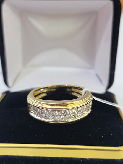 Real 14k Yellow Gold Diamond Mens Ring Two Row Band Wedding Genuine Natural - Reva Jeweler