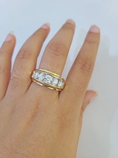 Real 14k Yellow Gold Diamond Ring Lab Created Mens Engagement Wedding Male - GoldenlinQ
