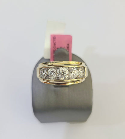 Real 14k Yellow Gold Diamond Ring Lab Created Mens Engagement Wedding Male - GoldenlinQ