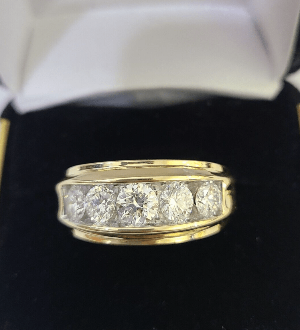 Real 14k Yellow Gold Diamond Ring Lab Created Mens Engagement Wedding Male - GoldenlinQ