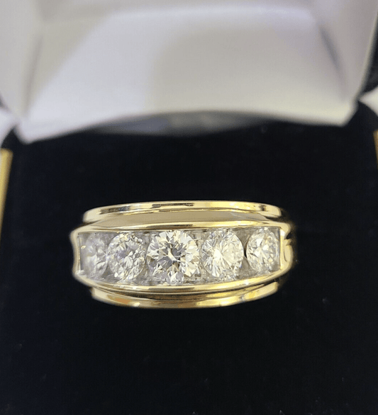 Real 14k Yellow Gold Diamond Ring Lab Created Mens Engagement Wedding Male - GoldenlinQ