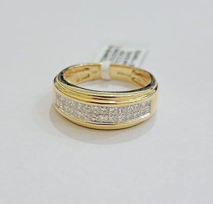 Real 14k Yellow gold Diamond Ring Mens Engagement Wedding Band 0.95 CT Natural D - Reva Jeweler