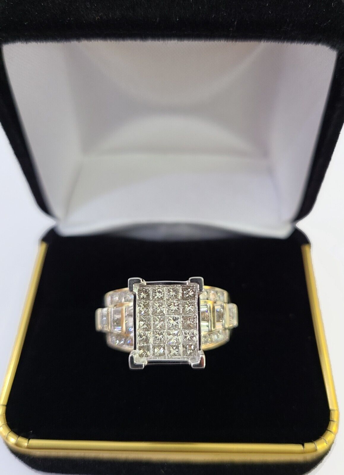Real 14k Yellow Gold Diamond Ring Rectangle 2.01CT Men Engagement Wedding Ring - Reva Jeweler