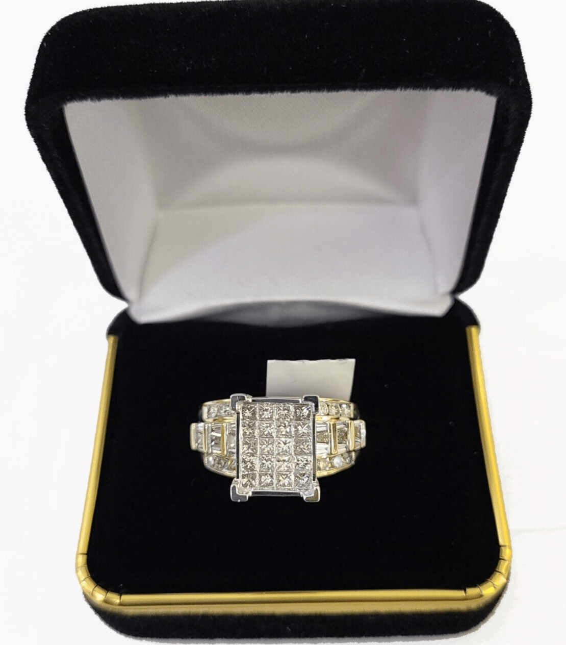 Real 14k Yellow Gold Diamond Ring Rectangle 2.01CT Men Engagement Wedding Ring - Reva Jeweler
