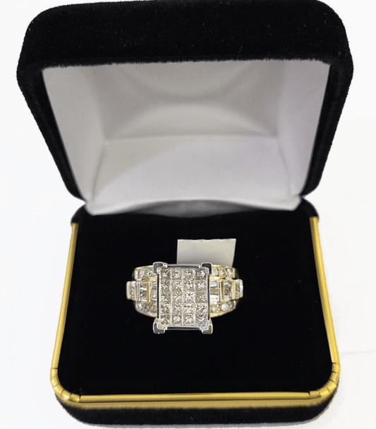 Real 14k Yellow Gold Diamond Ring Rectangle 2.01CT Men Engagement Wedding Ring - Reva Jeweler