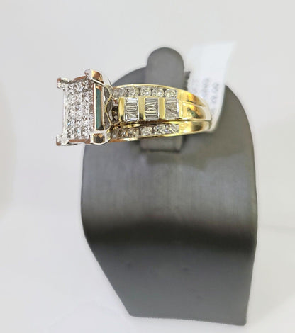 Real 14k Yellow Gold Diamond Ring Rectangle 2.01CT Men Engagement Wedding Ring - Reva Jeweler
