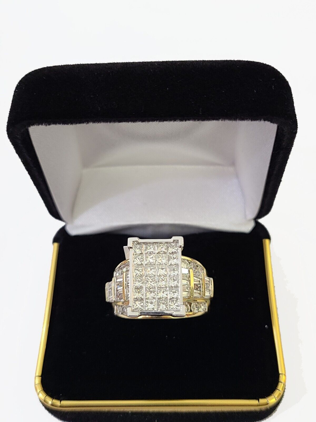 Real 14k Yellow Gold Diamond Ring Rectangle 3.08CT Men Engagement Wedding Ring - Reva Jeweler