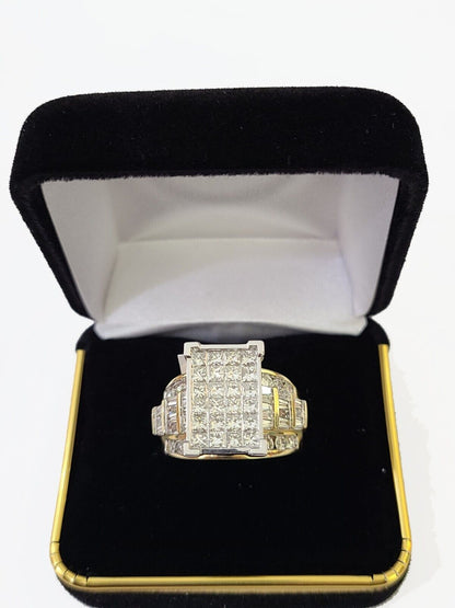 Real 14k Yellow Gold Diamond Ring Rectangle 3.08CT Men Engagement Wedding Ring - Reva Jeweler