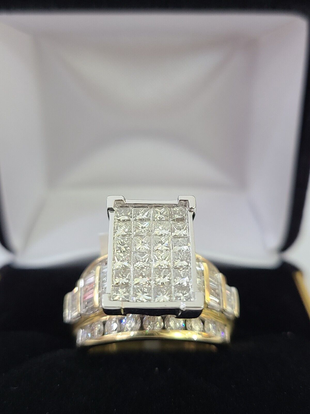 Real 14k Yellow Gold Diamond Ring Rectangle 3.08CT Men Engagement Wedding Ring - Reva Jeweler