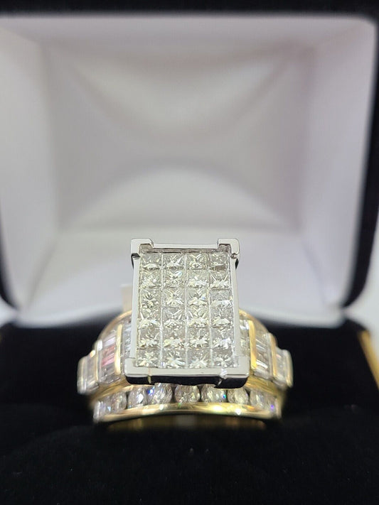 Real 14k Yellow Gold Diamond Ring Rectangle 3.08CT Men Engagement Wedding Ring - Reva Jeweler
