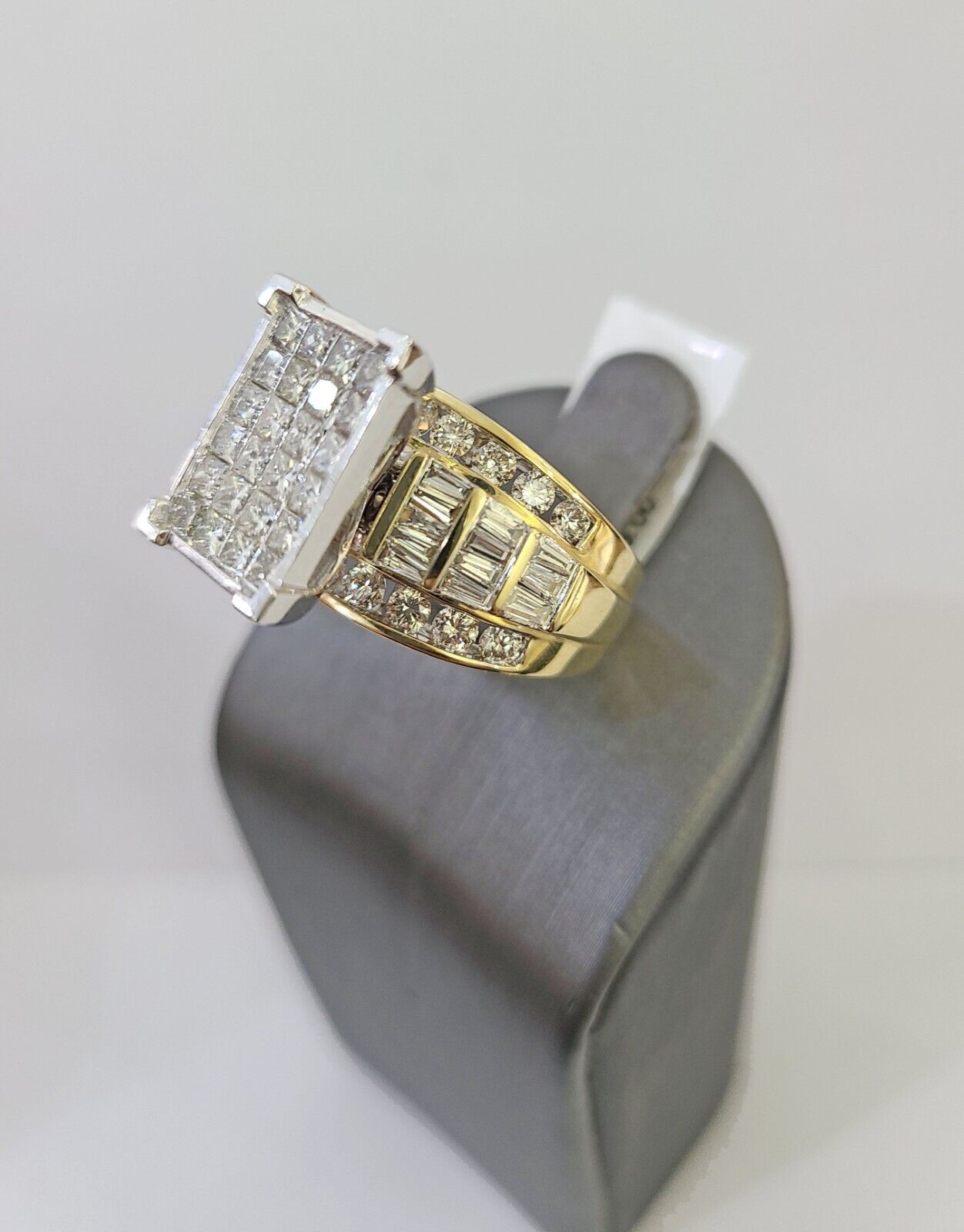 Real 14k Yellow Gold Diamond Ring Rectangle 3.08CT Men Engagement Wedding Ring - Reva Jeweler