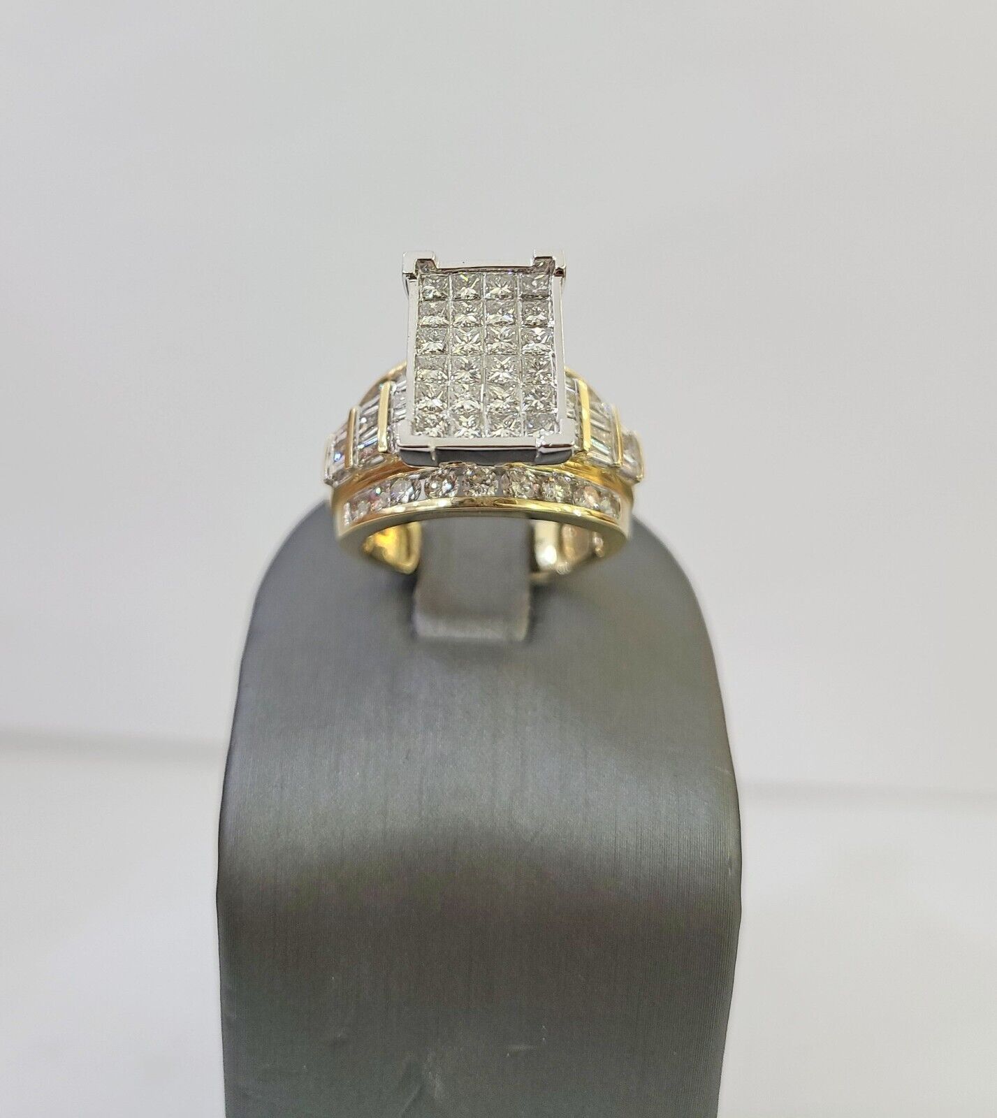 Real 14k Yellow Gold Diamond Ring Rectangle 3.08CT Men Engagement Wedding Ring - Reva Jeweler