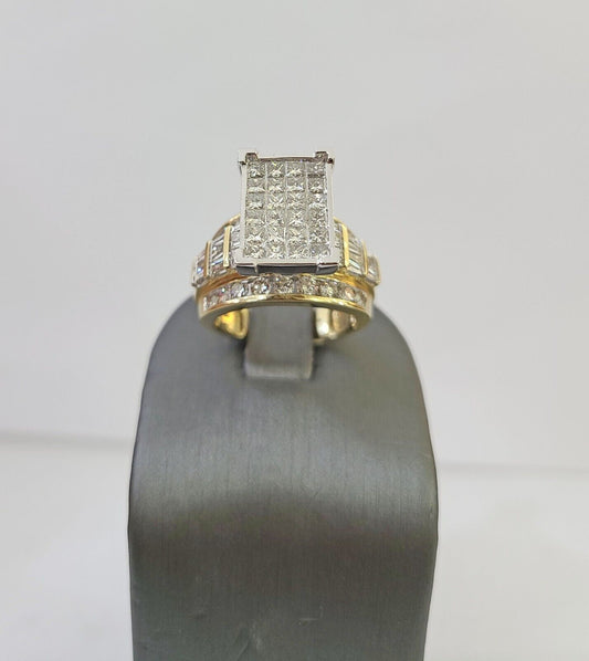 Real 14k Yellow Gold Diamond Ring Rectangle 3.08CT Men Engagement Wedding Ring - Reva Jeweler