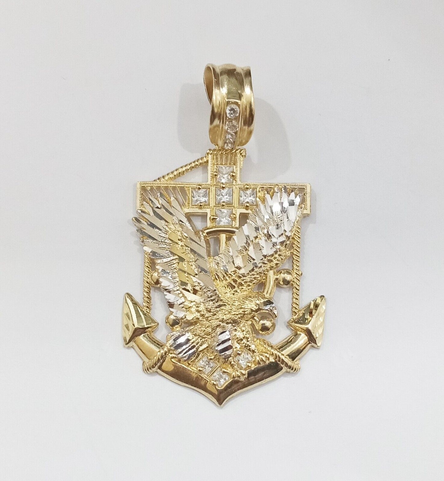 Real 14k Yellow Gold Eagle Anchor Charm Pendant 14kt Gold - GoldenlinQ