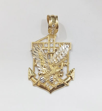 Real 14k Yellow Gold Eagle Anchor Charm Pendant 14kt Gold - GoldenlinQ
