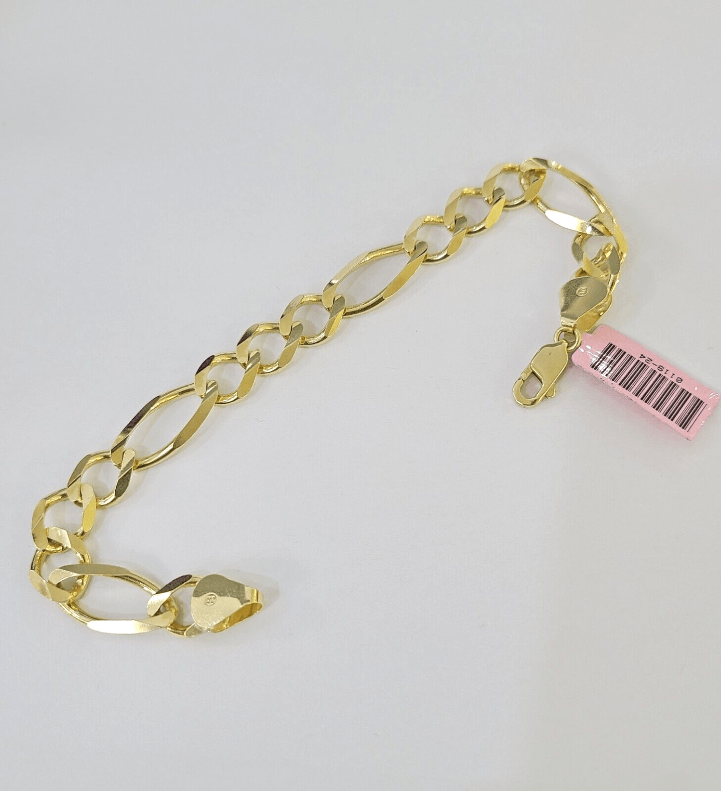 Real 14k Yellow Gold Figaro link Bracelet 9mm 8" Inch Men women Diamond Cut - Reva Jeweler