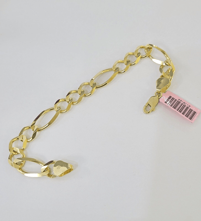 Real 14k Yellow Gold Figaro link Bracelet 9mm 8" Inch Men women Diamond Cut - Reva Jeweler