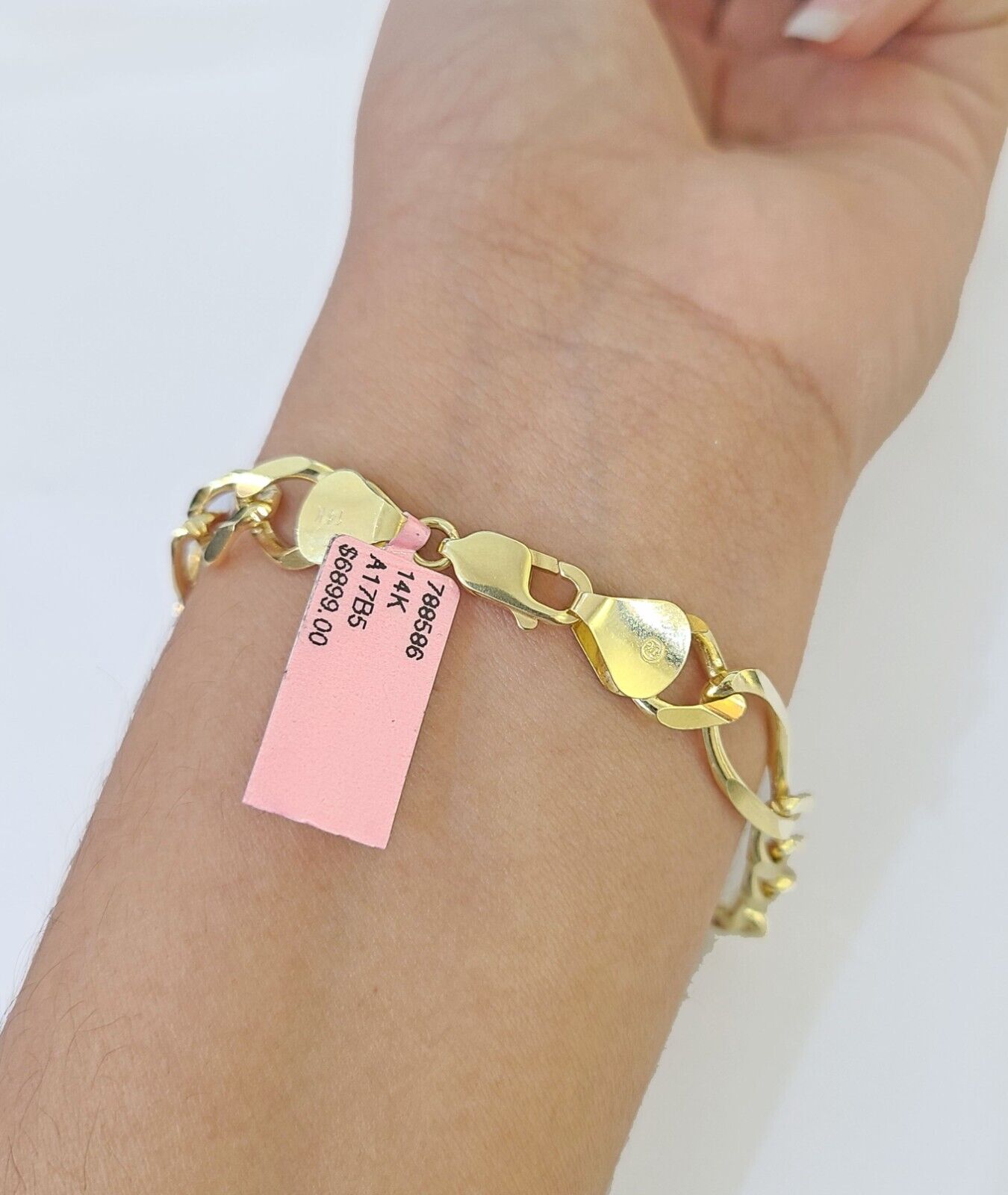 Real 14k Yellow Gold Figaro link Bracelet 9mm 8" Inch Men women Diamond Cut - Reva Jeweler
