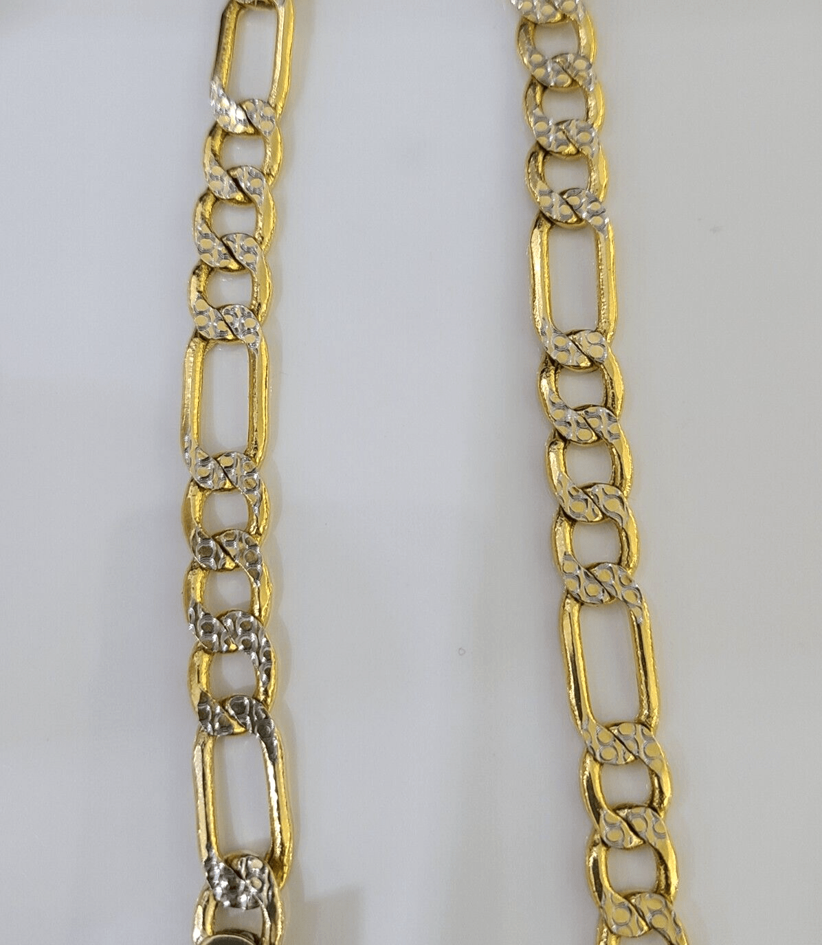 Real 14K Yellow Gold Figaro Link Chain Diamond Cut 8mm 24" Necklace Lobster