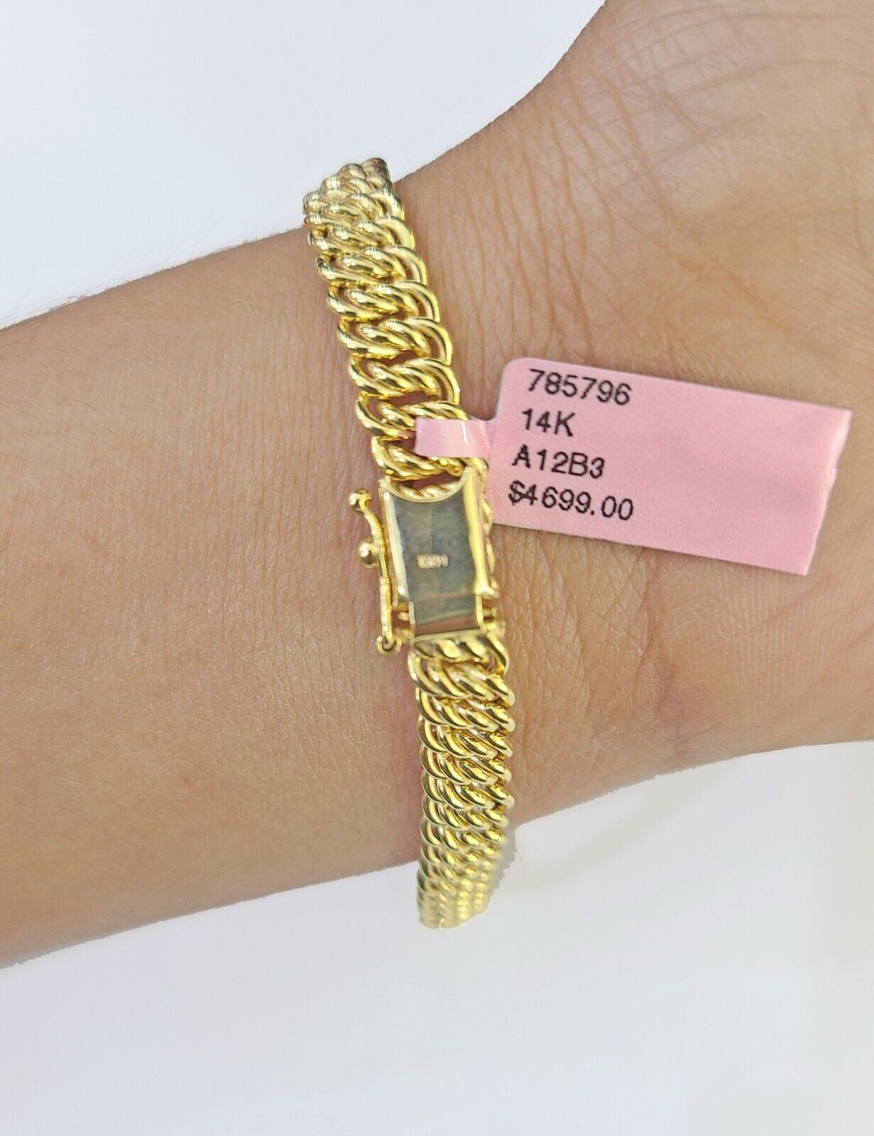 Real 14K Yellow Gold Flat Byzantine Link Bracelet 7.5 inches Long - Reva Jeweler