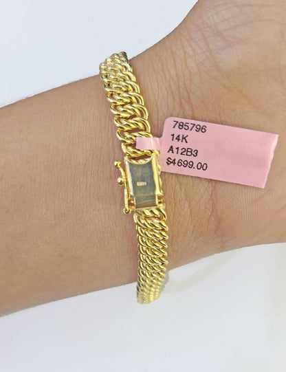 Real 14K Yellow Gold Flat Byzantine Link Bracelet 7.5 inches Long - Reva Jeweler