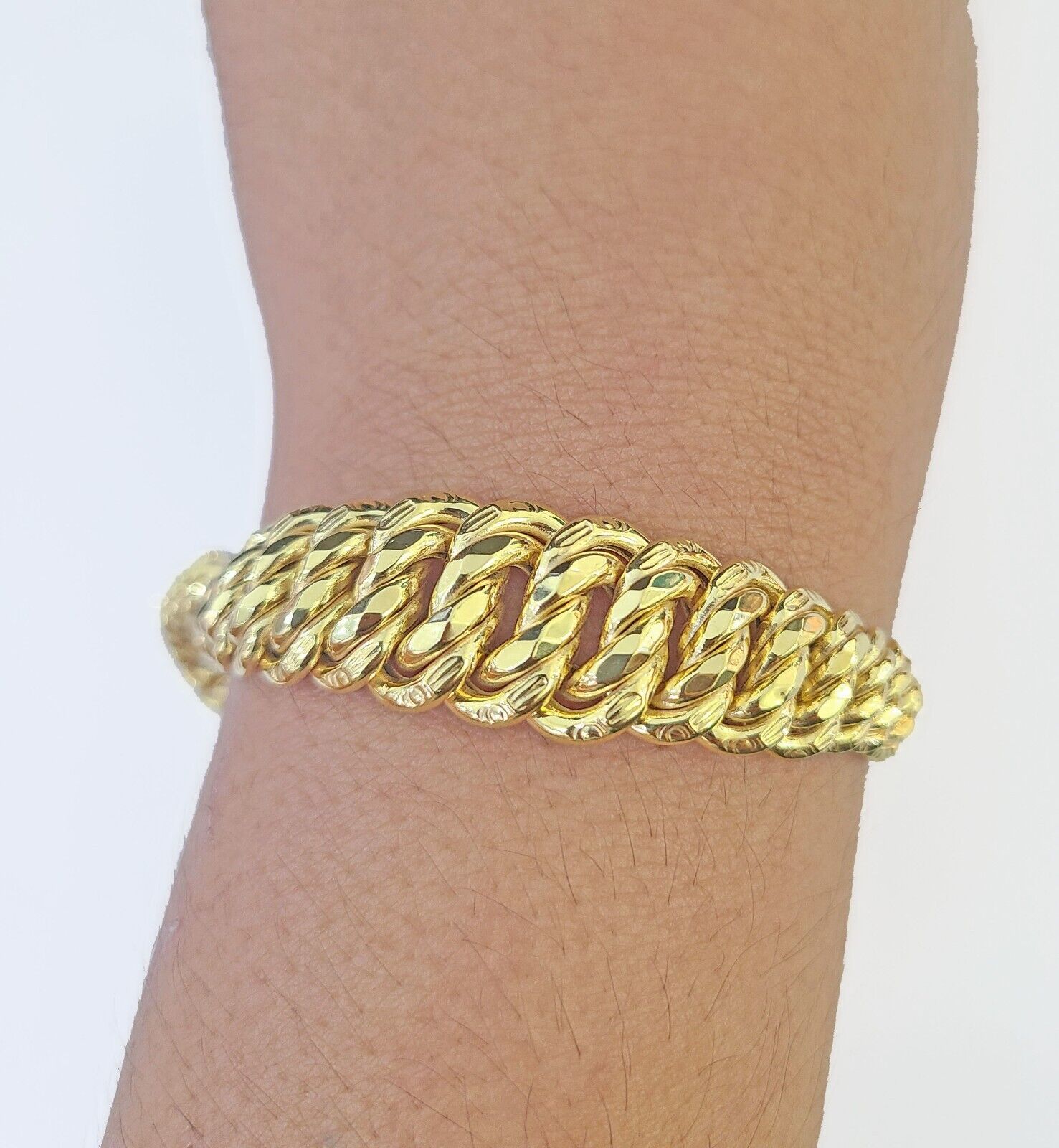 Real 14K Yellow Gold Flat Byzantine Link Bracelet 7.5 inches Long - Reva Jeweler