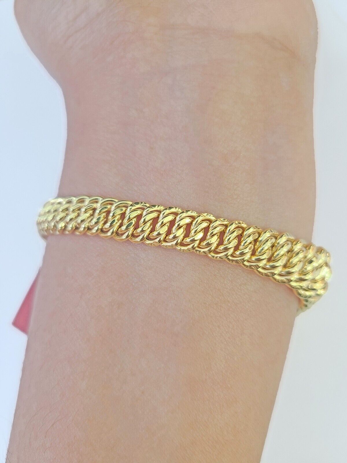 Real 14K Yellow Gold Flat Byzantine Link Bracelet 7.5 inches Long - Reva Jeweler