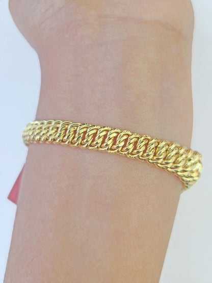 Real 14K Yellow Gold Flat Byzantine Link Bracelet 7.5 inches Long - Reva Jeweler