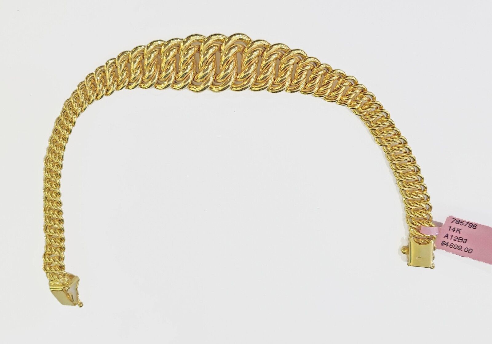 Real 14K Yellow Gold Flat Byzantine Link Bracelet 7.5 inches Long - Reva Jeweler