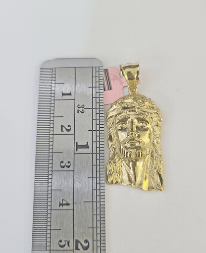 Real 14K Yellow Gold Jesus Head Pendant Charm Genuine 1.25" - GoldenlinQ