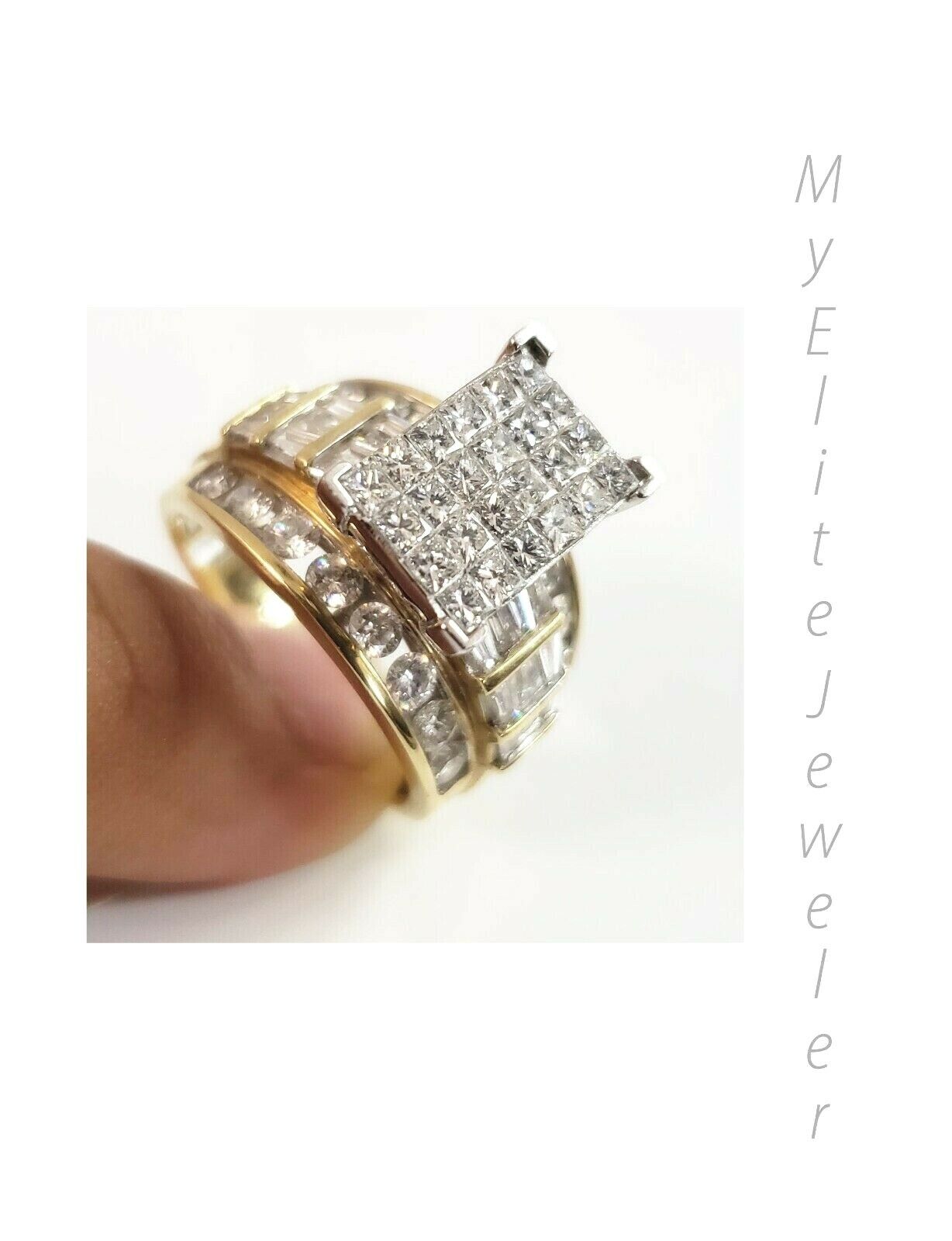 REAL 14k Yellow Gold Ladies Diamond Ring 2CT, Cinderella Style Size 7 For Women - Reva Jeweler