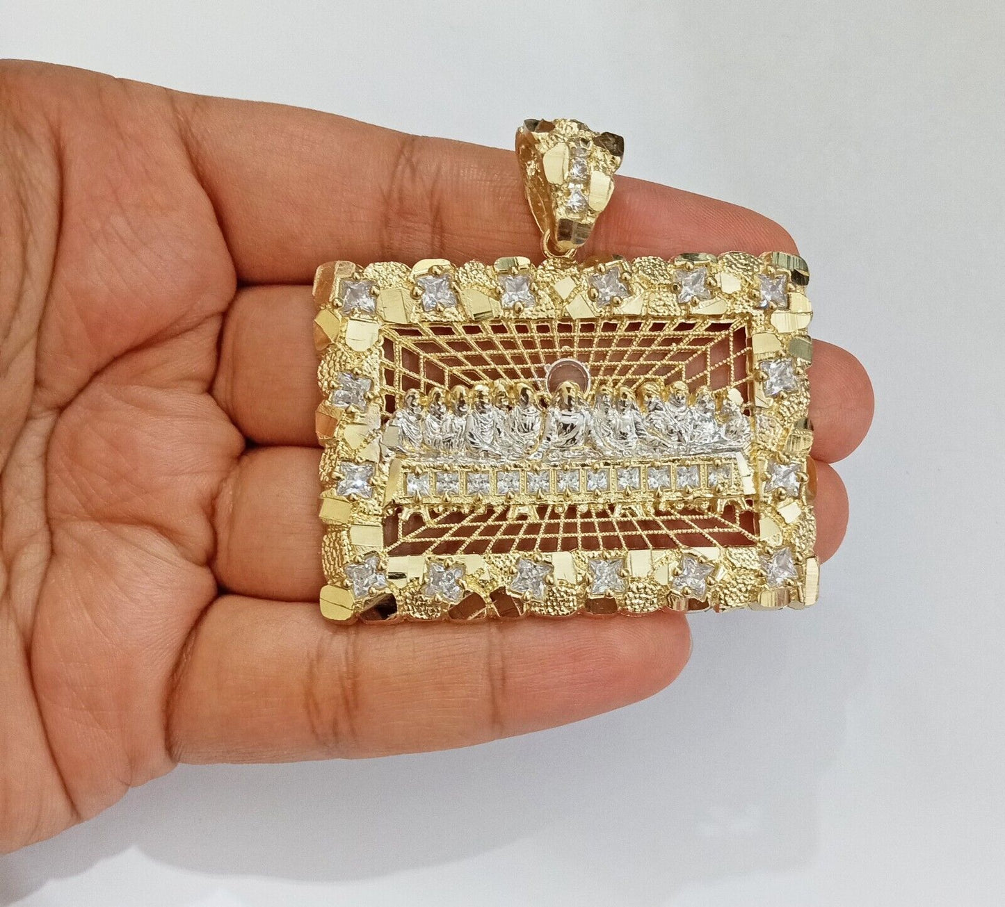 Real 14k Yellow Gold Last Supper Nugget Charm Pendant 2.0 inch 14kt Gold - GoldenlinQ