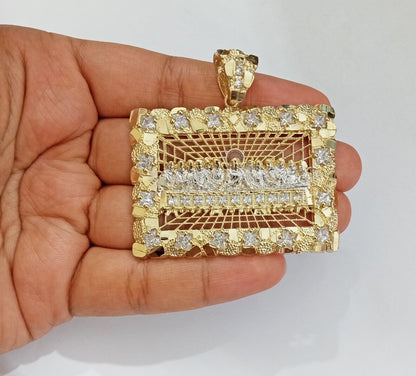 Real 14k Yellow Gold Last Supper Nugget Charm Pendant 2.0 inch 14kt Gold - GoldenlinQ