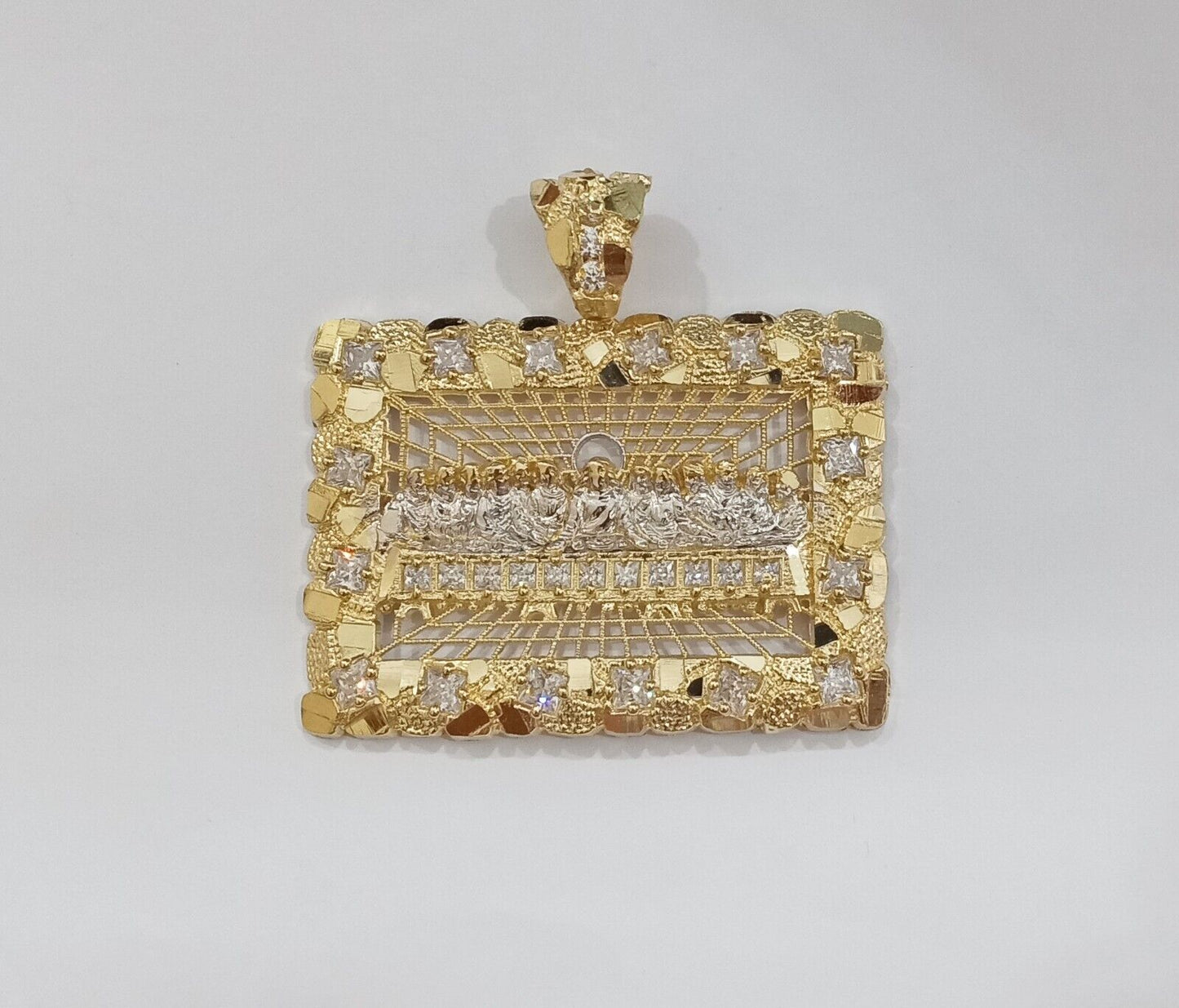 Real 14k Yellow Gold Last Supper Nugget Charm Pendant 2.0 inch 14kt Gold - GoldenlinQ