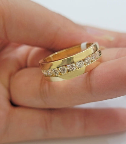 Real 14k Yellow Gold Mens Band Ring 1CT Diamonds Wedding Engagement Anniversary - Reva Jeweler
