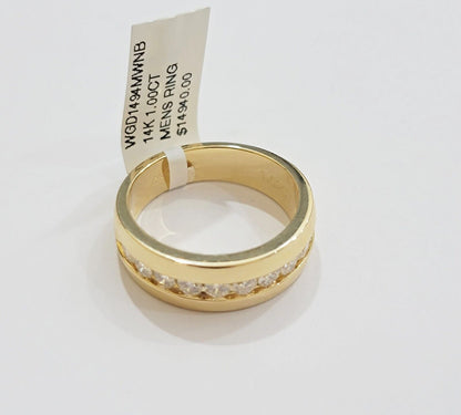 Real 14k Yellow Gold Mens Band Ring 1CT Diamonds Wedding Engagement Anniversary - Reva Jeweler