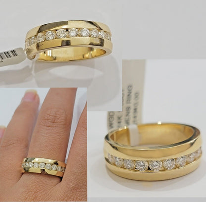 Real 14k Yellow Gold Mens Band Ring 1CT Diamonds Wedding Engagement Anniversary - Reva Jeweler