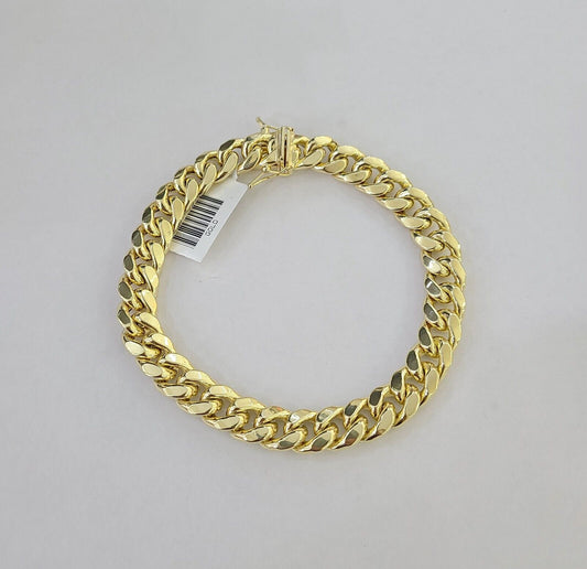 Real 14K Yellow Gold Miami Cuban Bracelet 8.5" Inch 10mm 14K Box Clasp Link - Reva Jeweler