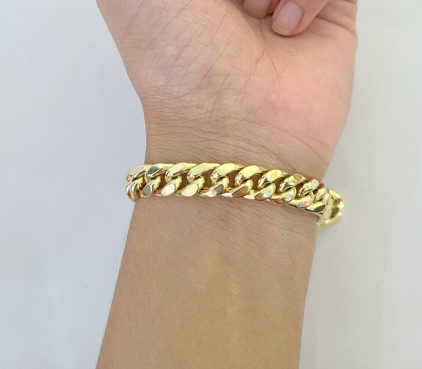 Real 14K Yellow Gold Miami Cuban Bracelet 8.5" Inch 10mm 14K Box Clasp Link - Reva Jeweler