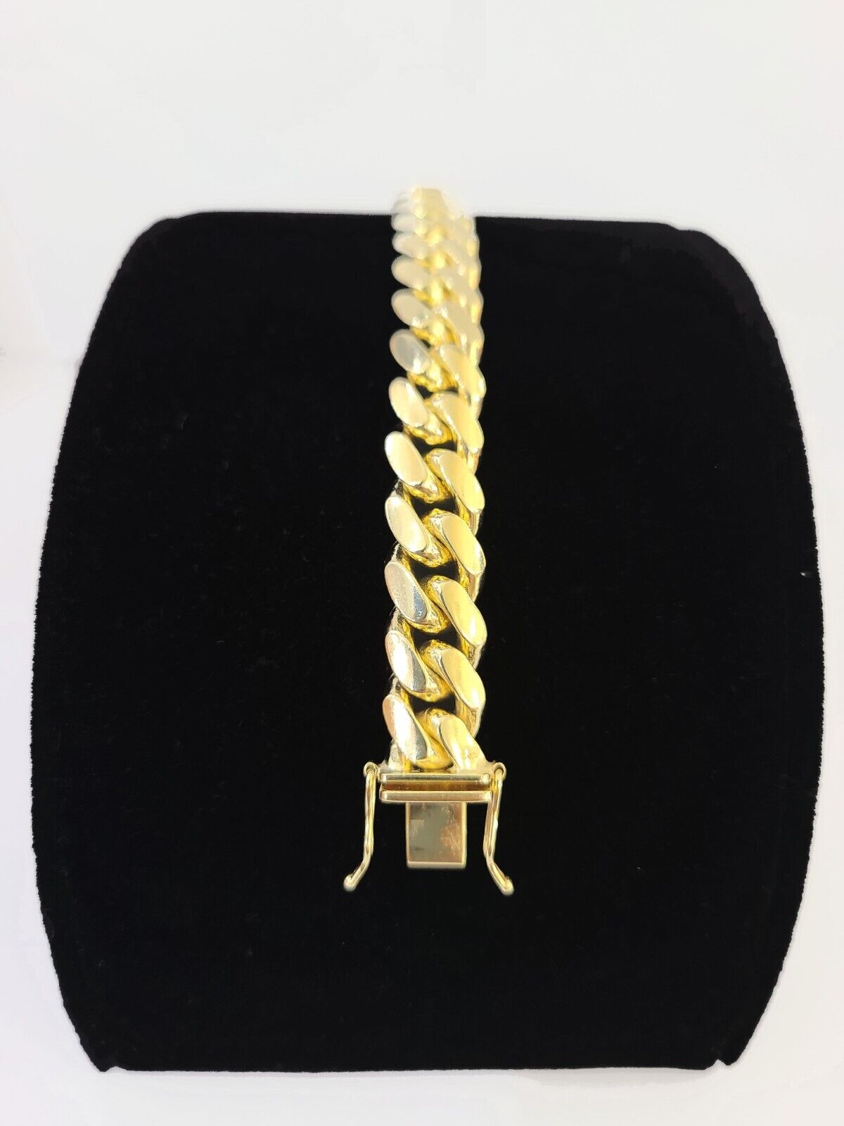 Real 14K Yellow Gold Miami Cuban Bracelet 9" Inch 10mm 14K Box Clasp Link - Reva Jeweler