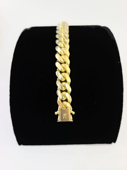 Real 14K Yellow Gold Miami Cuban Bracelet 9" Inch 8mm 14K Box Clasp Link - Reva Jeweler