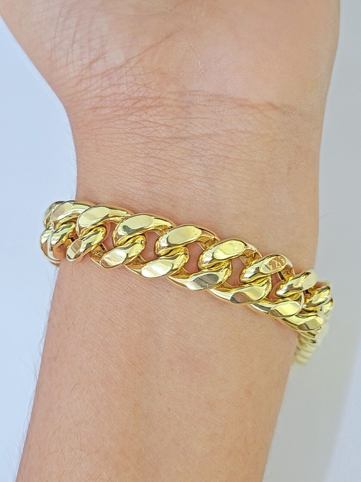 Real 14K Yellow Gold Miami Cuban Bracelet Box Clasp 9" Inch 13mm Link - Reva Jeweler