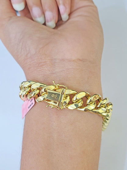 Real 14K Yellow Gold Miami Cuban Bracelet Box Clasp 9" Inch 13mm Link - Reva Jeweler
