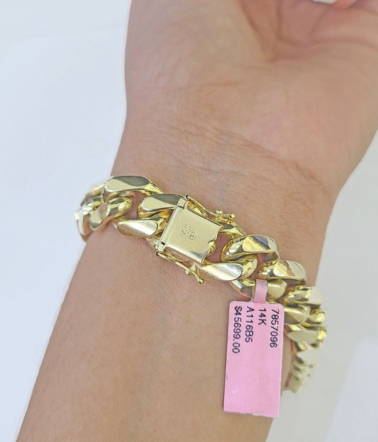 Real 14k Yellow Gold Miami Cuban link Bracelet 13mm 7.5" - 9" Inch Solid - GoldenlinQ