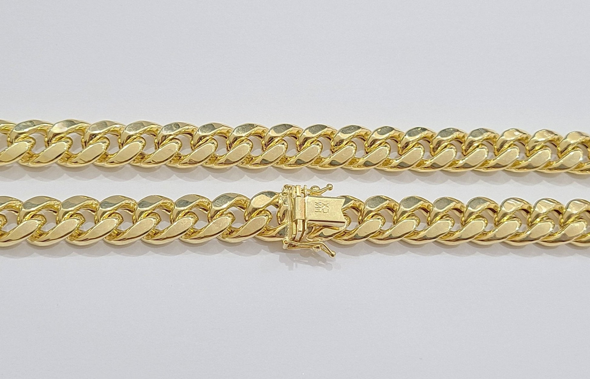 Real 14k Yellow Gold Miami Cuban Link Chain 10mm 22" Necklace Box Lock For Men