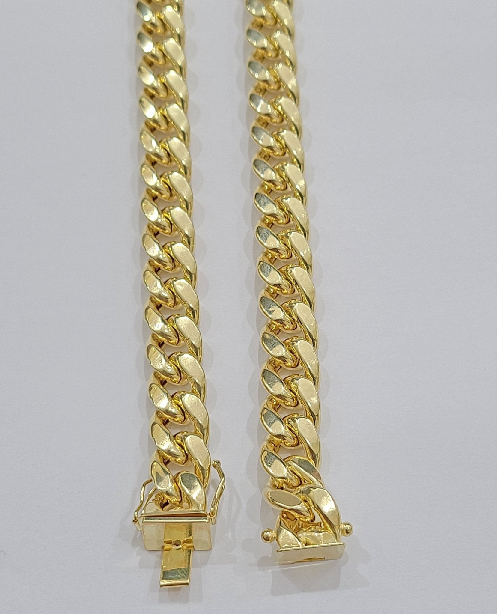 Real 14k Yellow Gold Miami Cuban Link Chain 10mm 22" Necklace Box Lock For Men