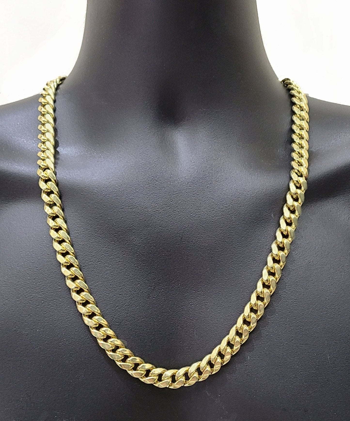 Real 14k Yellow Gold Miami Cuban Link Chain 10mm 22" Necklace Box Lock For Men